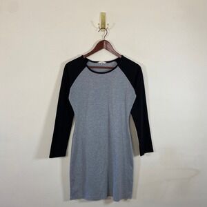 Our Precious Gray Black Ribbed Raglan Sleeve Casual T-Shirt Dress Women's Medium